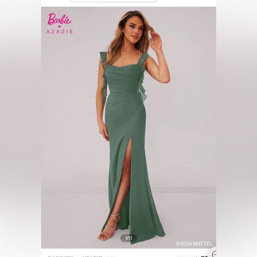 Sweetheart Pleated Ruffle Chiffon Mermaid Dress Eucalyptus